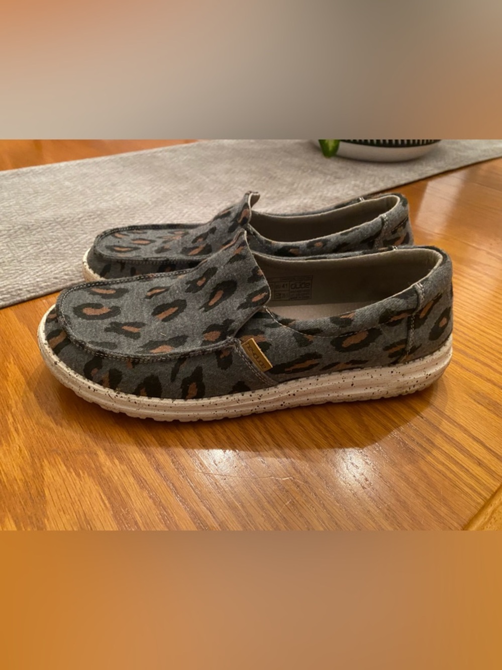 Hey Dude Kids Slip-On Sneakers in Gray Leopard with Brown Accents
